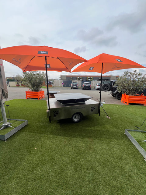Location Remorque Brasero 1400x1400 habillage inox du châssis et plateau inox