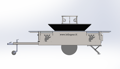 Remorque brasero inox 1400X1400 habillage inox du châssis et plateau inox